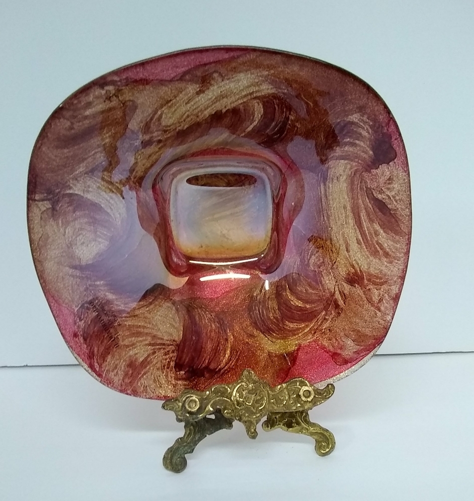 IL Quadrifoglio Glass Bowl Square Gold Glitter Bottom  Candy,Trinket 7"Sq x 2.5
